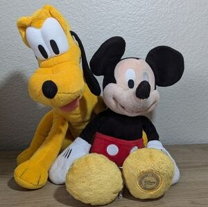 Disney Store Mickey Mouse 12" & Pluto Plush Figure Disney Store Toy Original